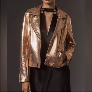 Anthropologie Shimmering Rose Gold Leather Moto Jacket